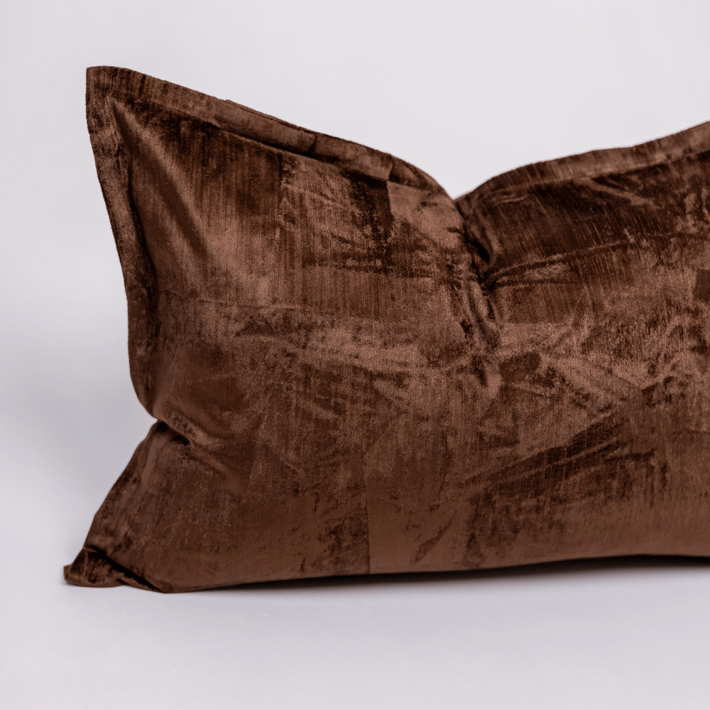 BHD HOME BHD Bespoke Velvet Flange Rich Chocolate Medium Lumbar Cushion 40 x 60cm