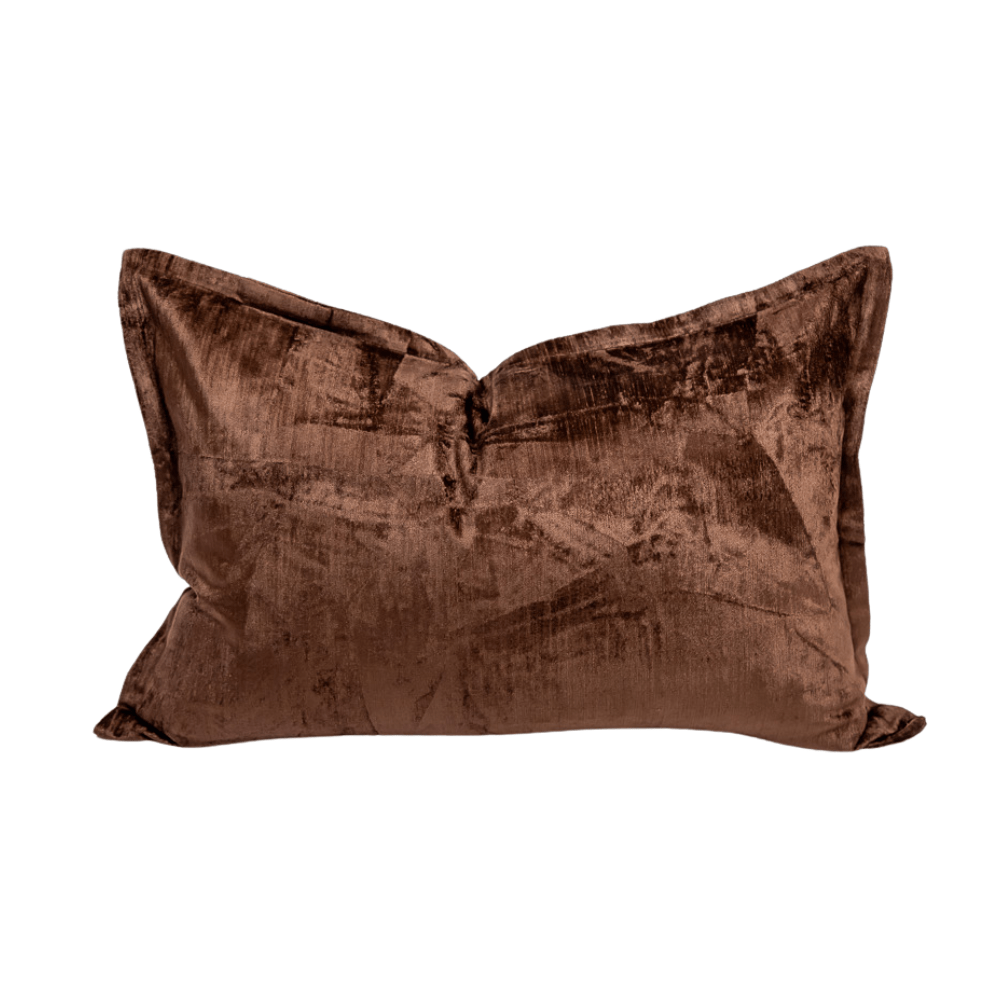 BHD HOME BHD Bespoke Velvet Flange Rich Chocolate Medium Lumbar Cushion 40 x 60cm