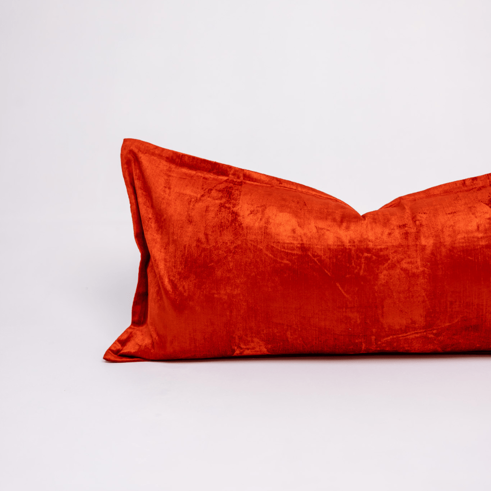 BHD HOME BHD Bespoke Velvet Flange Scarlet Red Long Lumbar Cushion 40 x 90cm