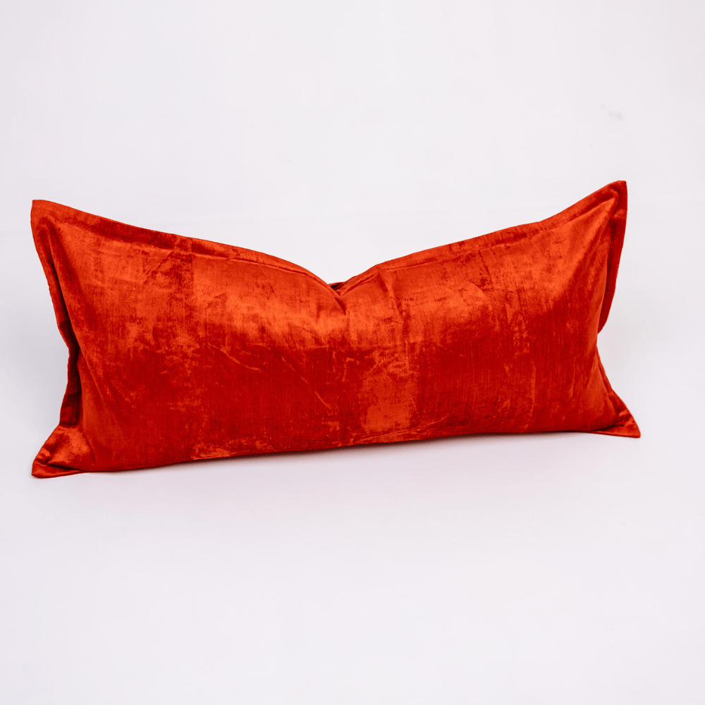 BHD HOME BHD Bespoke Velvet Flange Scarlet Red Long Lumbar Cushion 40 x 90cm