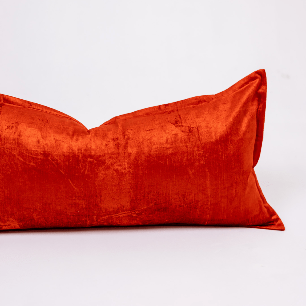 BHD HOME BHD Bespoke Velvet Flange Scarlet Red Long Lumbar Cushion 40 x 90cm