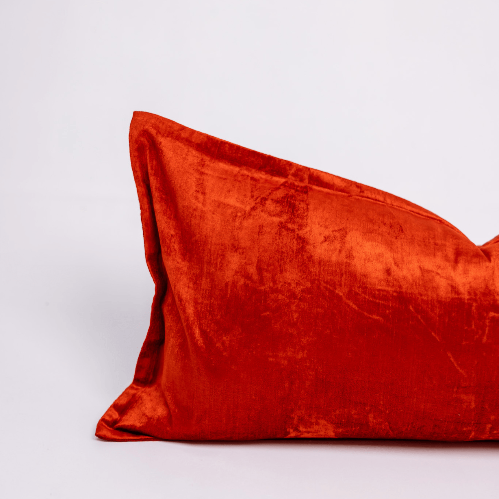 BHD HOME BHD Bespoke Velvet Flange Scarlet Red Long Lumbar Cushion 40 x 90cm
