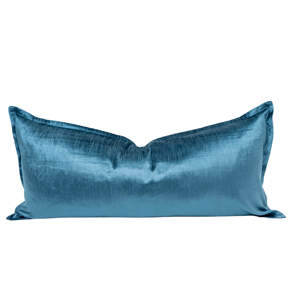 BHD HOME BHD Bespoke Velvet Flange Teal Long Lumbar Cushion 40 x 90cm