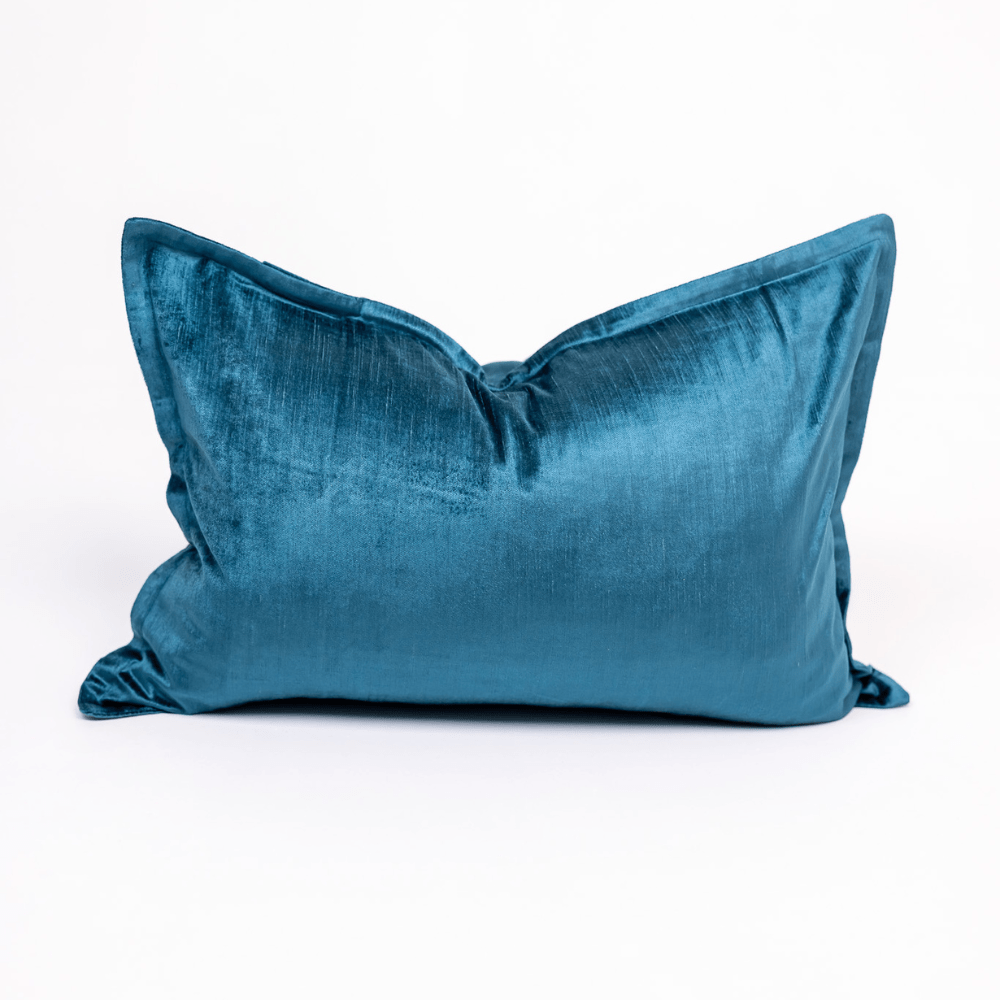 BHD HOME BHD Bespoke Velvet Flange Teal Medium Lumbar Cushion 40 x 60cm