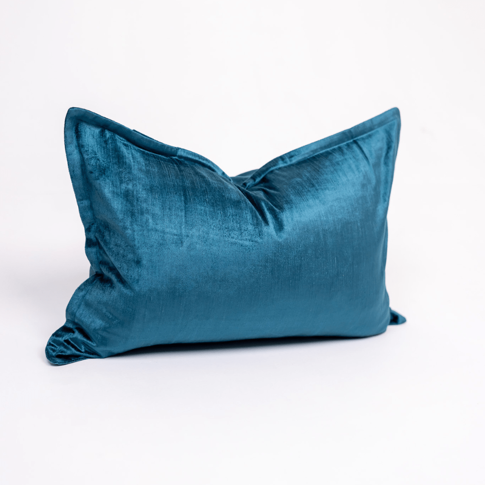 BHD HOME BHD Bespoke Velvet Flange Teal Medium Lumbar Cushion 40 x 60cm