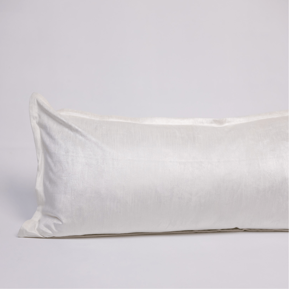 BHD HOME BHD Bespoke Velvet Flange White Long Lumbar Cushion 40 x 90cm