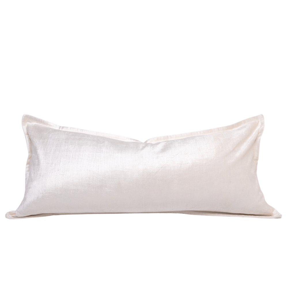 BHD HOME BHD Bespoke Velvet Flange White Long Lumbar Cushion 40 x 90cm