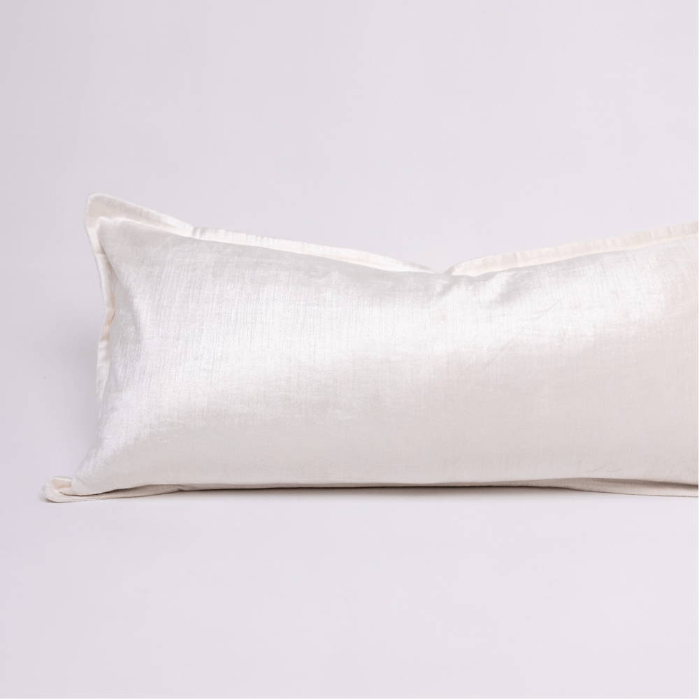 BHD HOME BHD Bespoke Velvet Flange White Long Lumbar Cushion 40 x 90cm