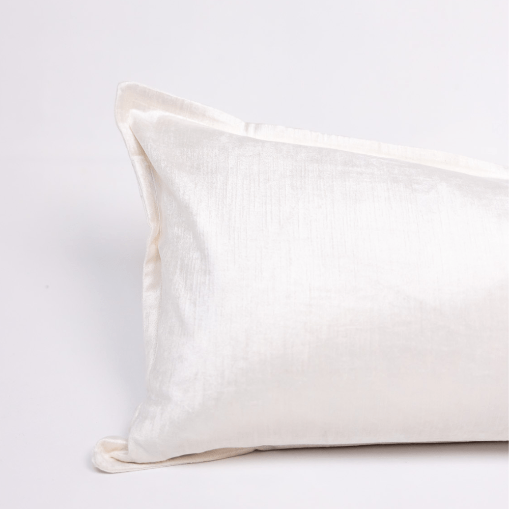 BHD HOME BHD Bespoke Velvet Flange White Long Lumbar Cushion 40 x 90cm