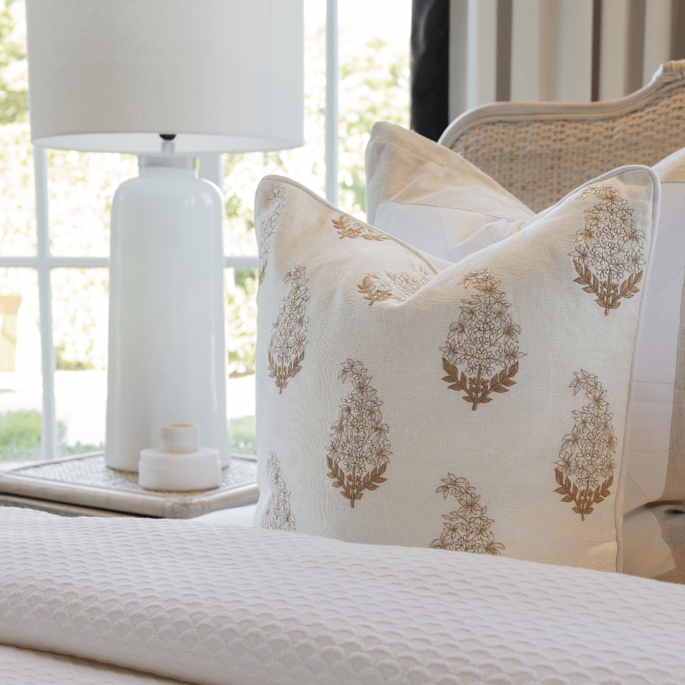 BHD HOME Coastal Devon Devon Paisley Embroidery Mustard Lounge Cushion 55 x 55cm