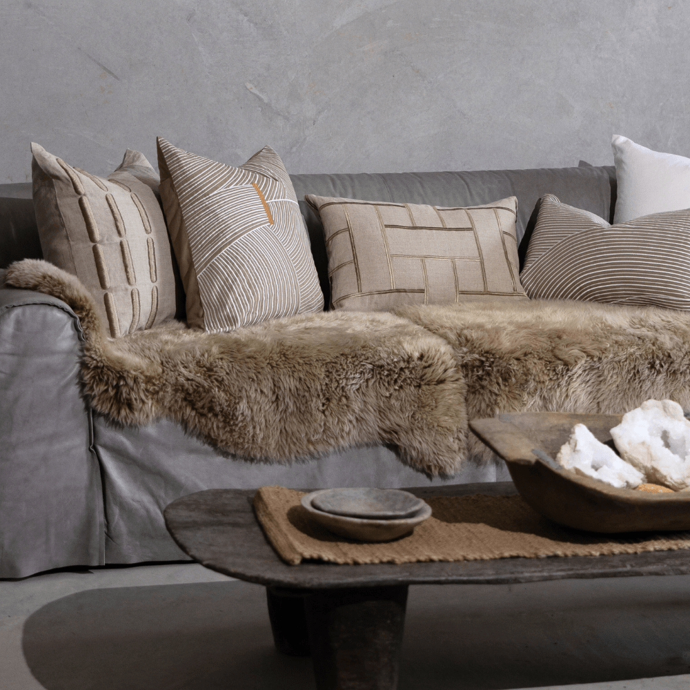 BHD HOME Embroidery Lattice Natural Medium Lumbar Cushion 40 x 60cm