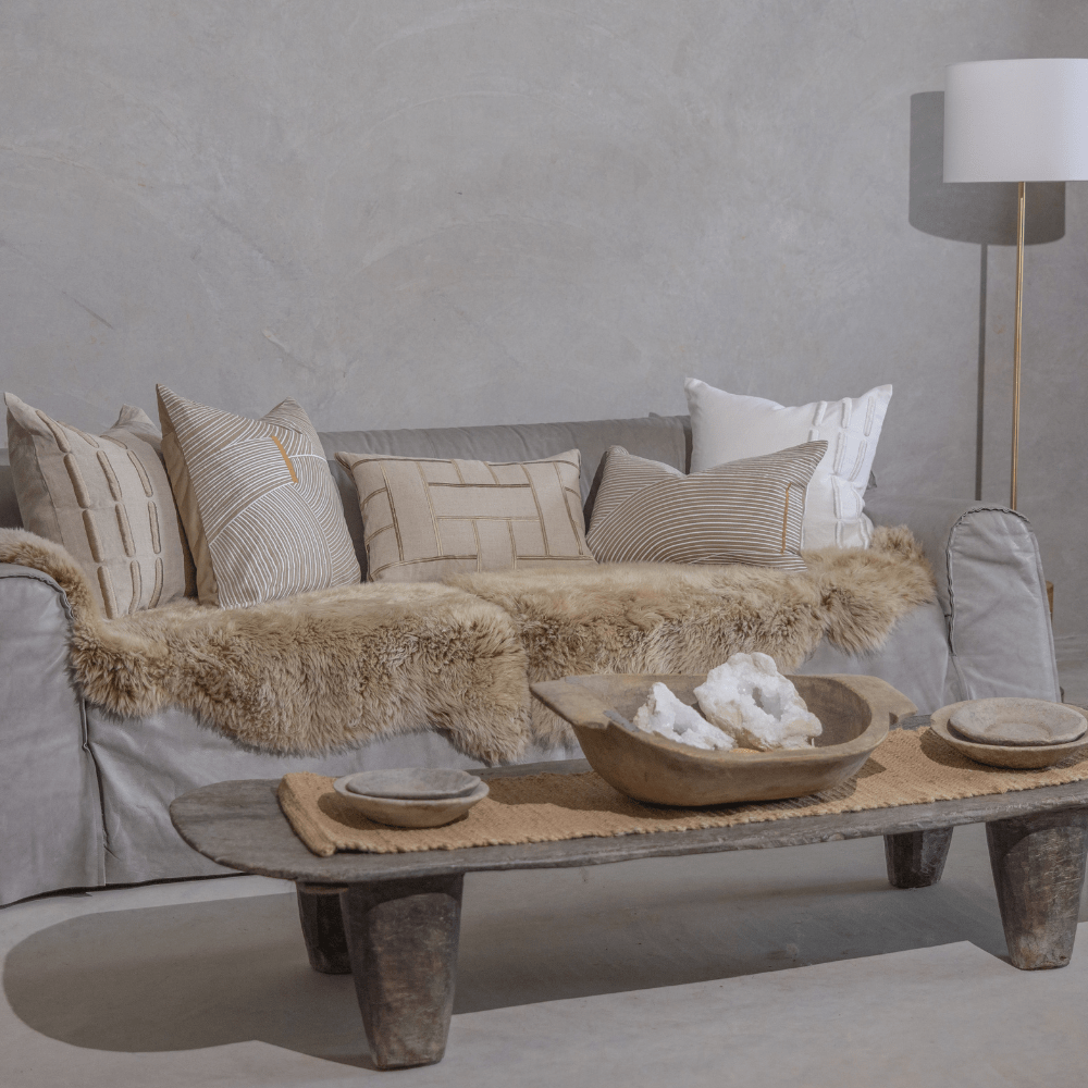 BHD HOME Embroidery Lattice Natural Medium Lumbar Cushion 40 x 60cm