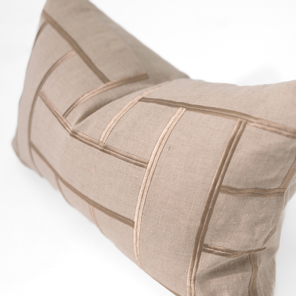 BHD HOME Embroidery Lattice Natural Medium Lumbar Cushion 40 x 60cm
