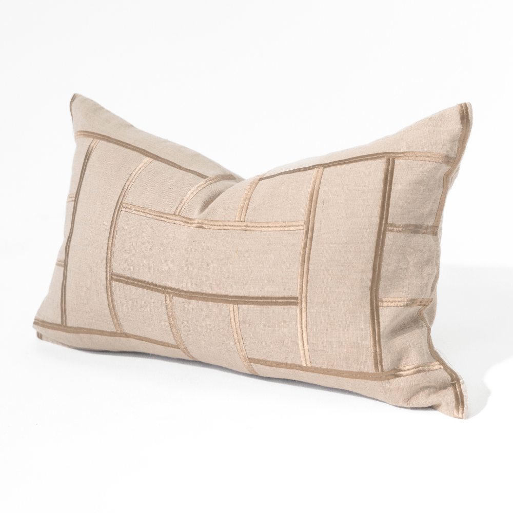 BHD HOME Embroidery Lattice Natural Medium Lumbar Cushion 40 x 60cm