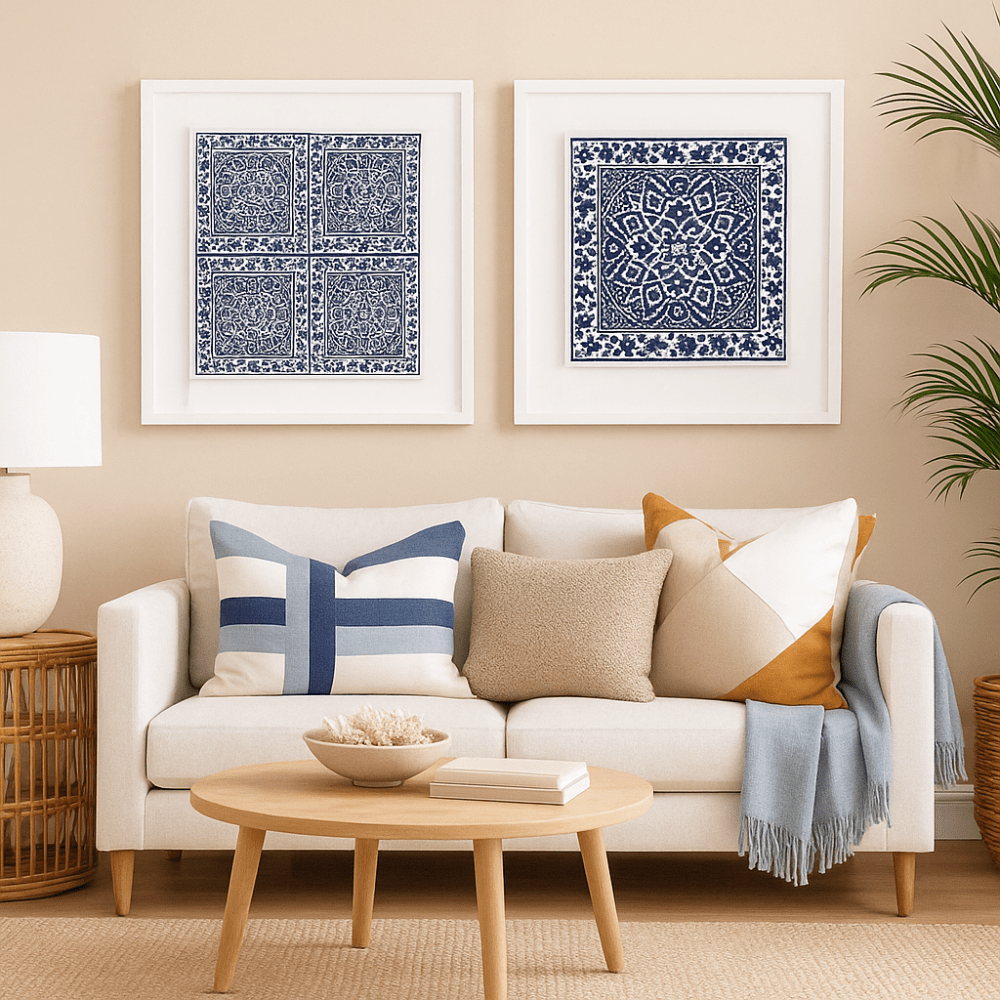 BHD HOME End of Line Kilim Print Navy Artwork 52 x 52cm