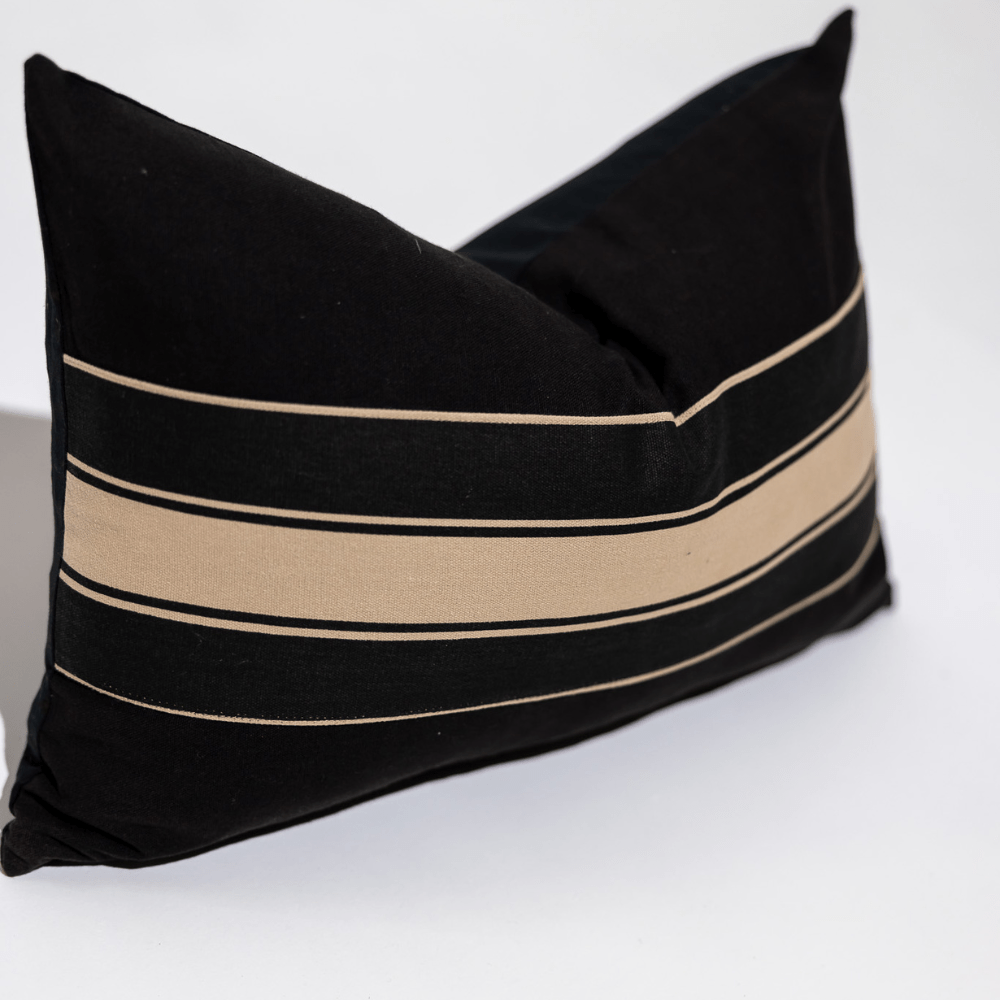 BHD HOME End of Line Ticking Stripe Black & Natural Lumbar Cushion 35 x 53cm