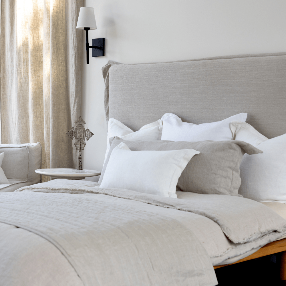 BHD HOME Euro Cushion Linen Flange White Heavyweight Handwoven Euro Cushion Cover