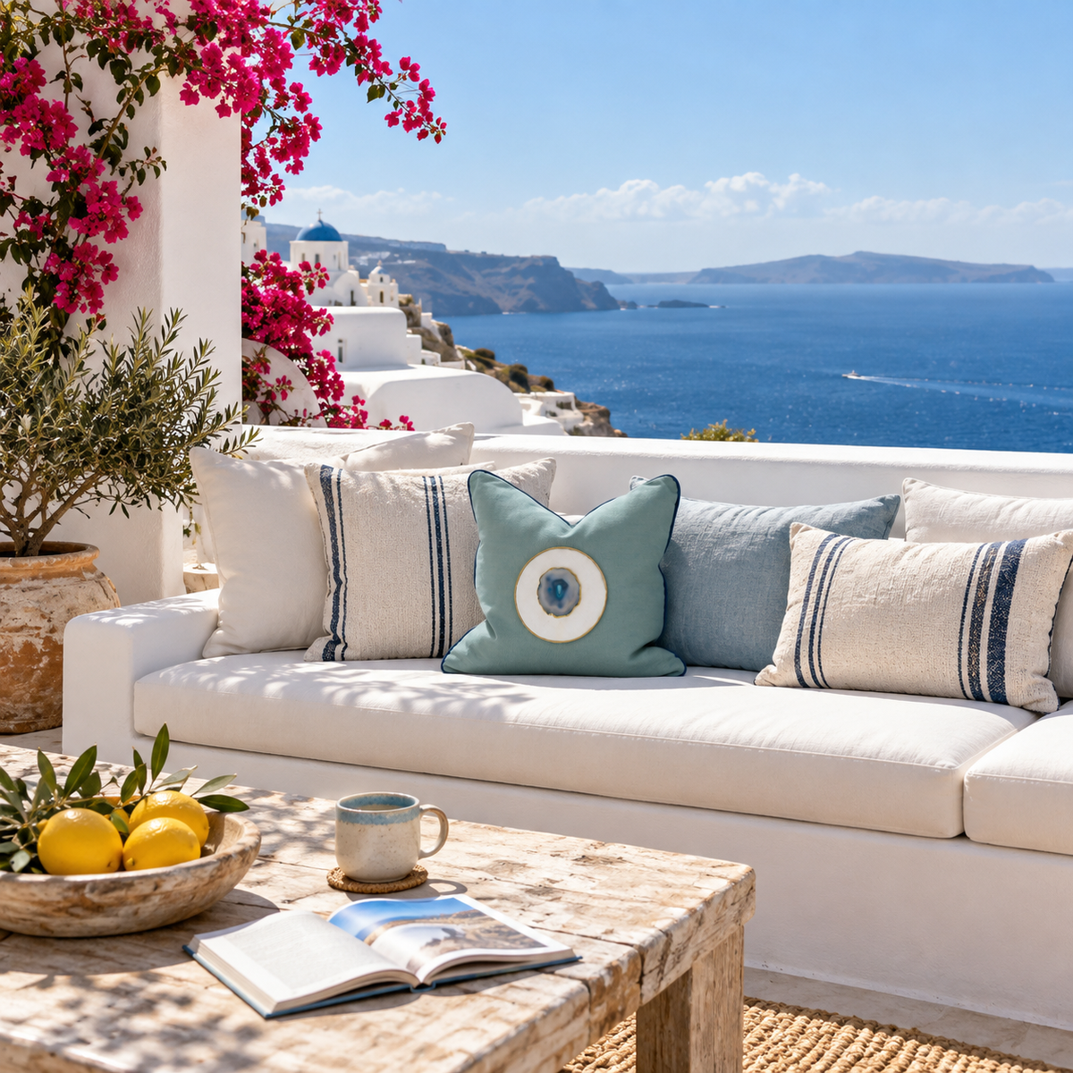 BHD HOME featurecushion Outdoor Blue Agate Slice Piped Spa Lounge Cushion – UV Resistant