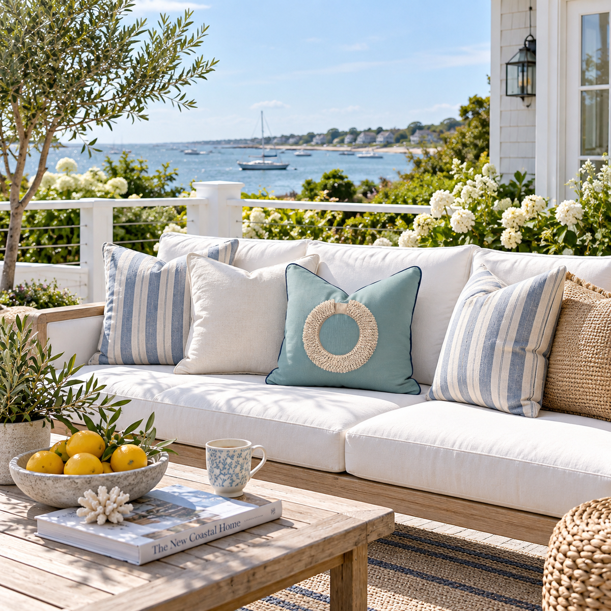 BHD HOME featurecushion Outdoor Shell Ring Spa Handmade Shell Embellished Outdoor Cushion Cover