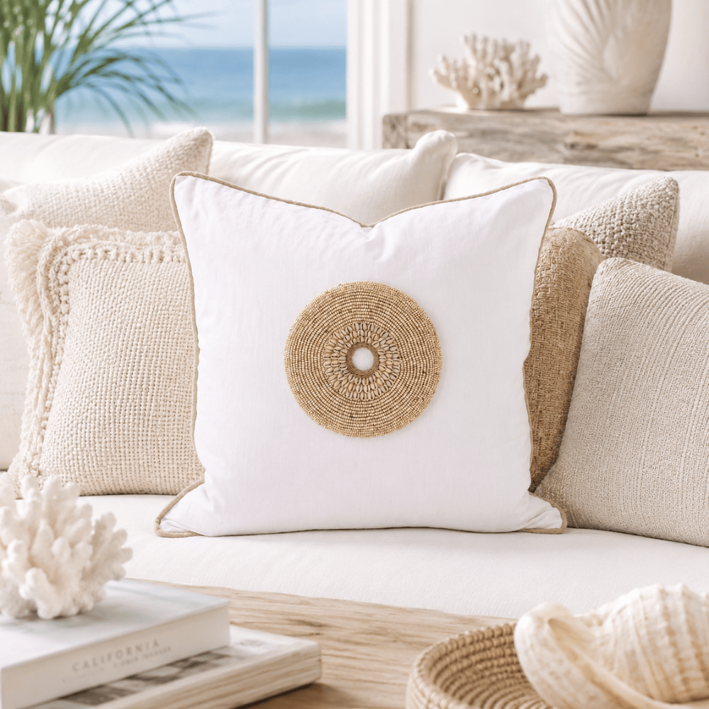 BHD HOME featurecushion Shell Ring Natural Embellished Cushion Cover