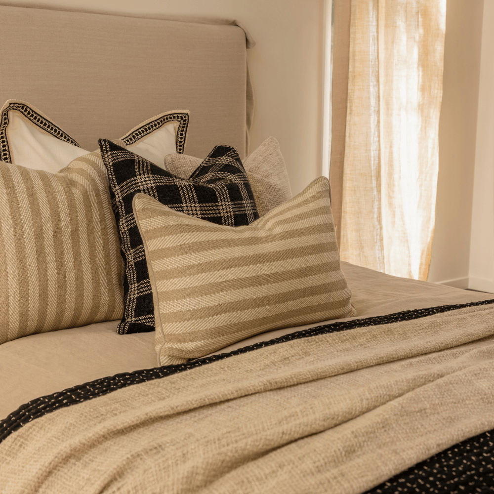 BHD HOME Leeds Wide Stripe Cushion in Wheat