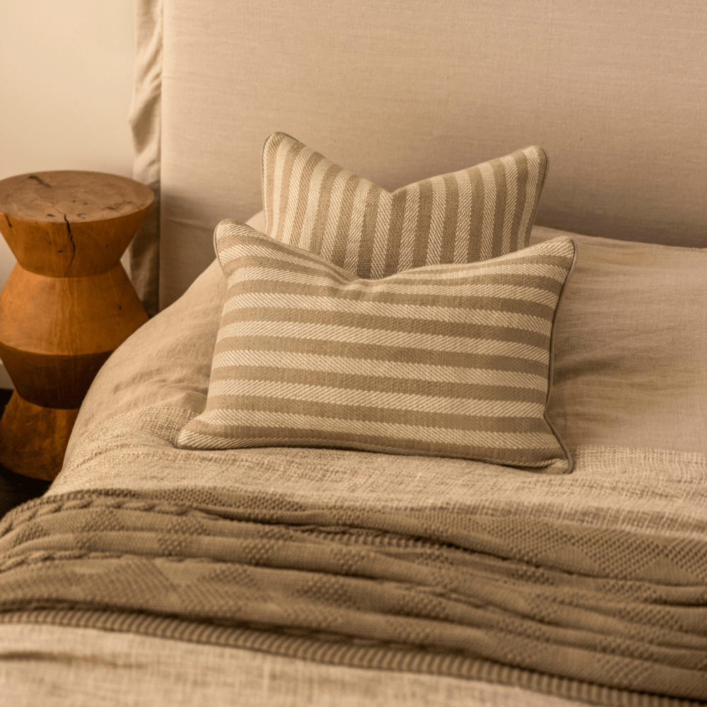 BHD HOME Leeds Wide Stripe Cushion in Wheat
