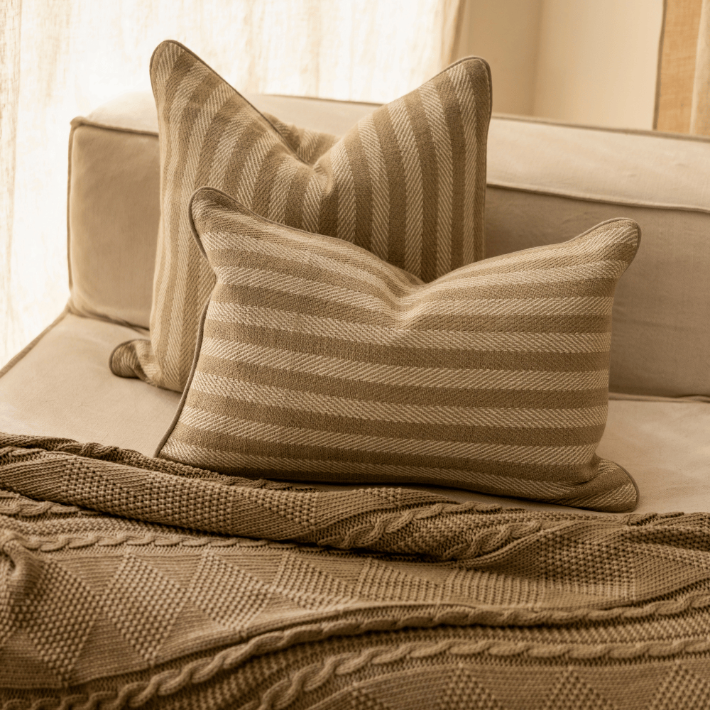 BHD HOME Leeds Wide Stripe Cushion in Wheat