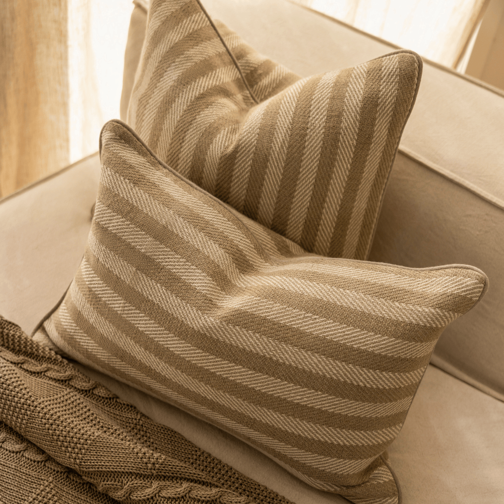 BHD HOME Leeds Wide Stripe Cushion in Wheat