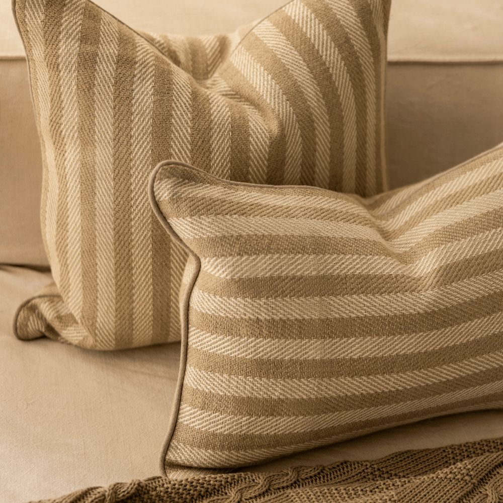 BHD HOME Leeds Wide Stripe Cushion in Wheat