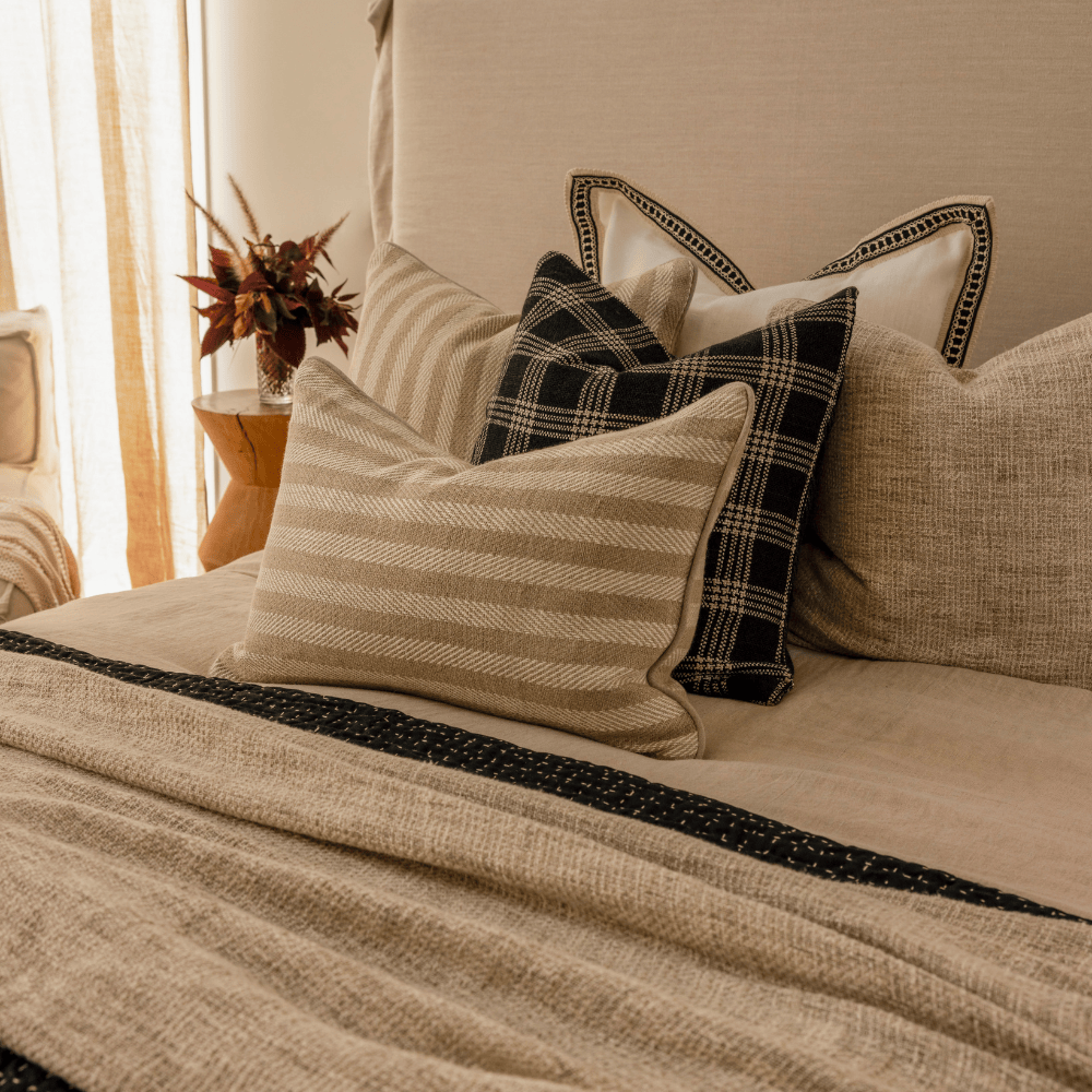BHD HOME Leeds Wide Stripe Cushion in Wheat