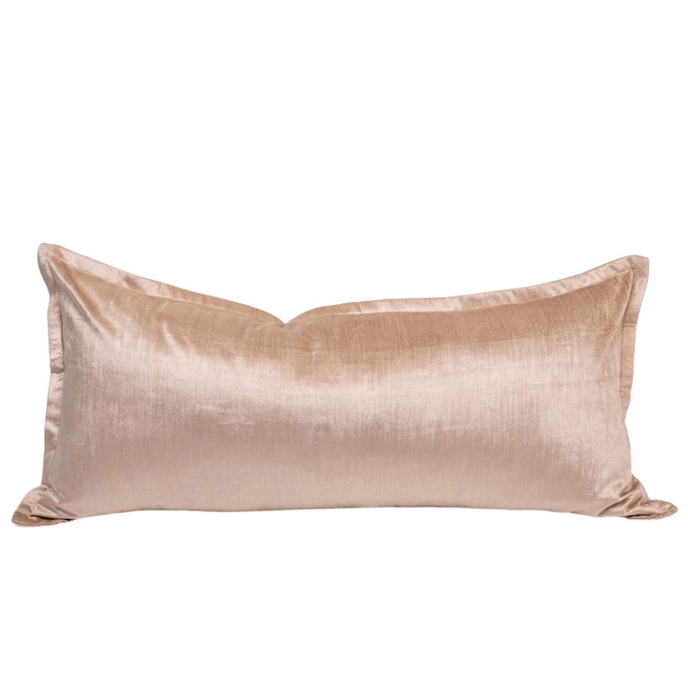 BHD HOME Long Lumbar Cushion Velvet Flange Oyster Beige Handmade Velvet Long Lumbar Cushion