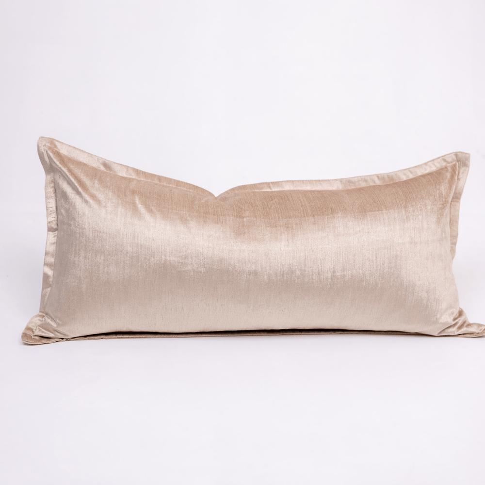 BHD HOME Long Lumbar Cushion Velvet Flange Oyster Beige Handmade Velvet Long Lumbar Cushion