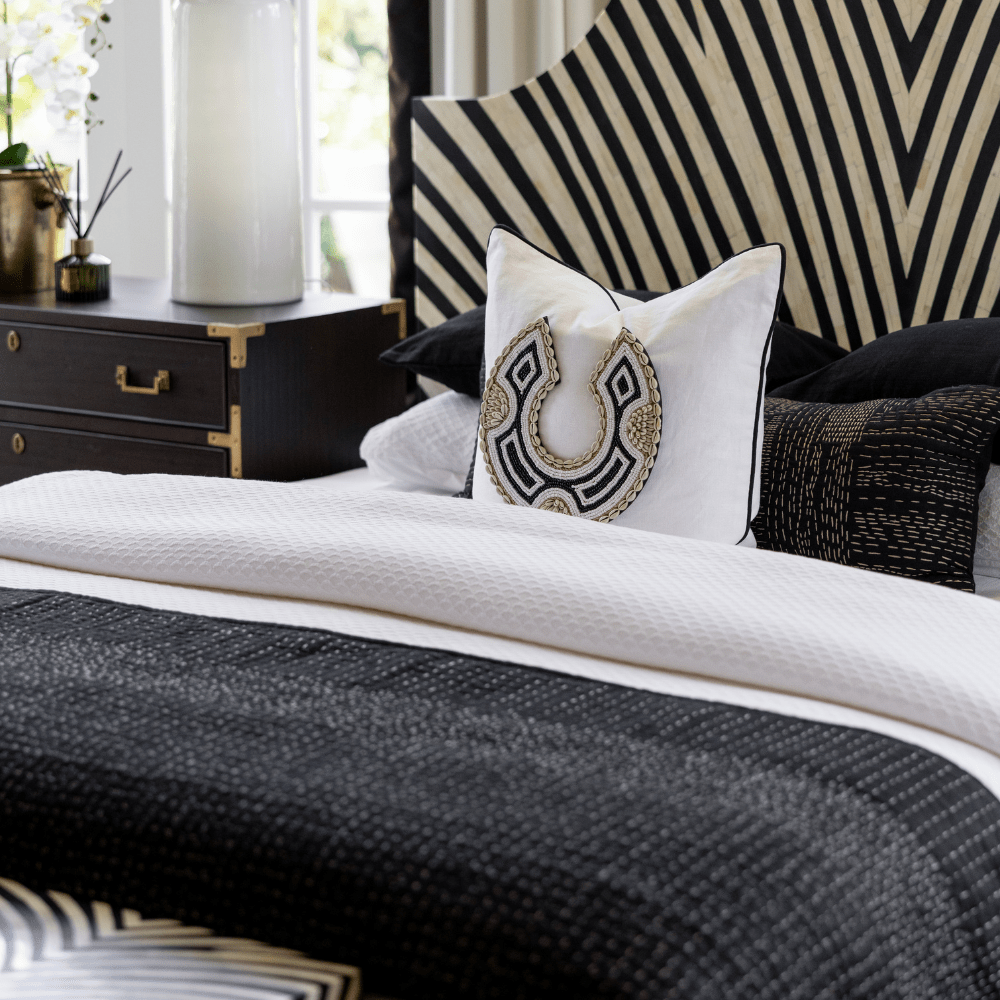 BHD HOME Lounge Cushion African Bead Black Horseshoe White & Black Lounge Cushion 55 x 55cm
