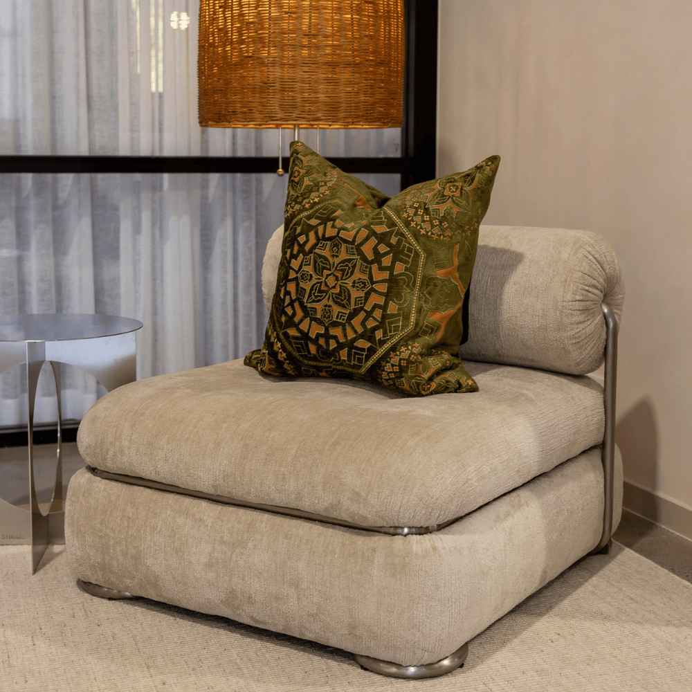 BHD HOME Lounge Cushion Alhambra Olive Handmade Hand Cut Velvet Cushion Cover - Classics Collection