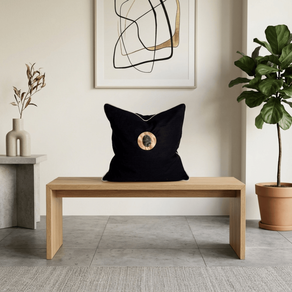BHD HOME Lounge Cushion Gem Labradorite Black Handmade Brass Embellished Cushion Cover
