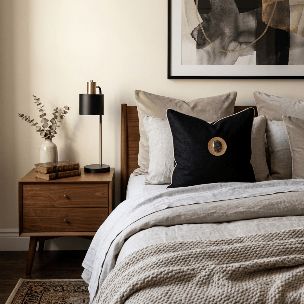 BHD HOME Lounge Cushion Gem Labradorite Black Handmade Brass Embellished Cushion Cover