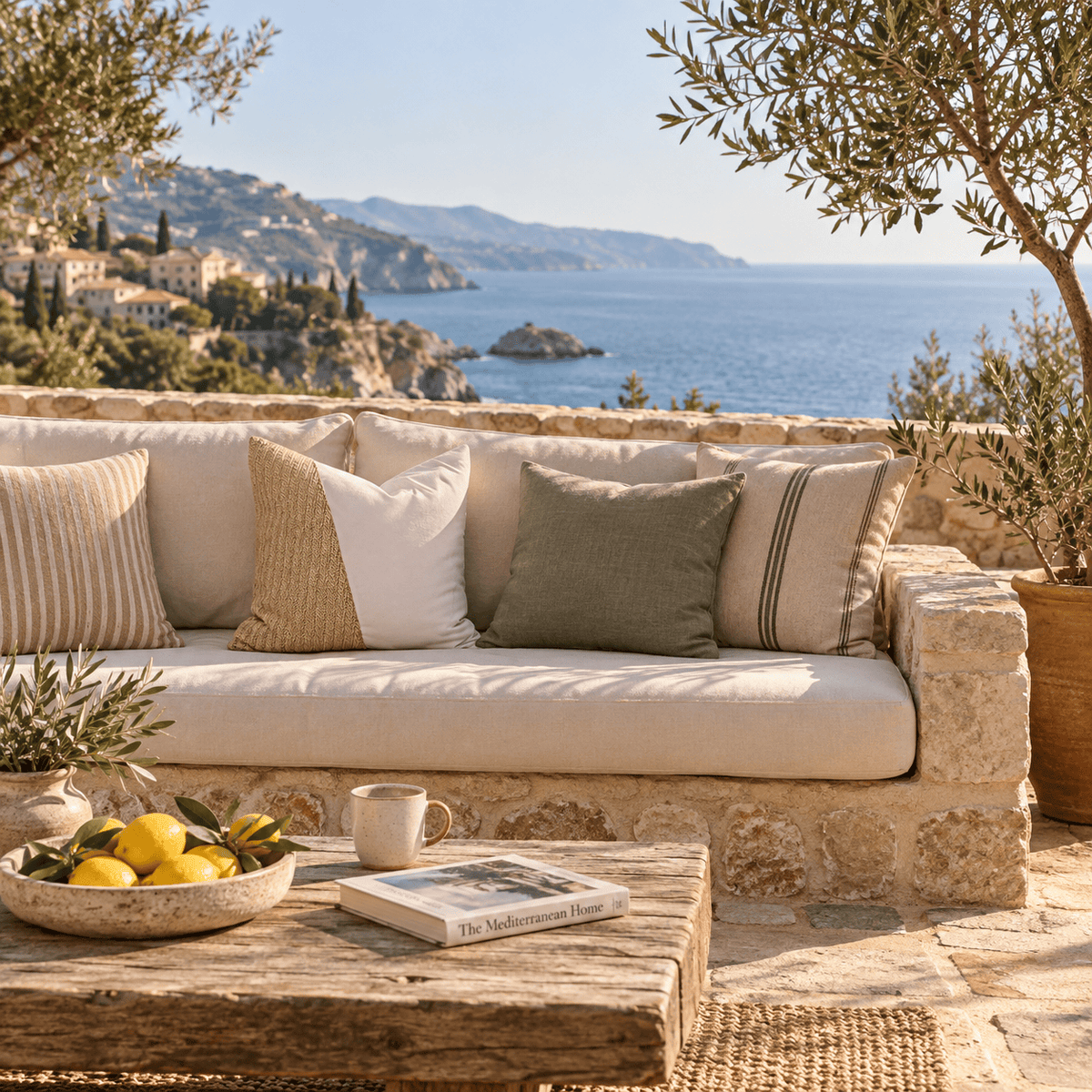 BHD HOME Lounge Cushion Outdoor Raffia Angles White and Natural Lounge Cushion 55 x 55cm