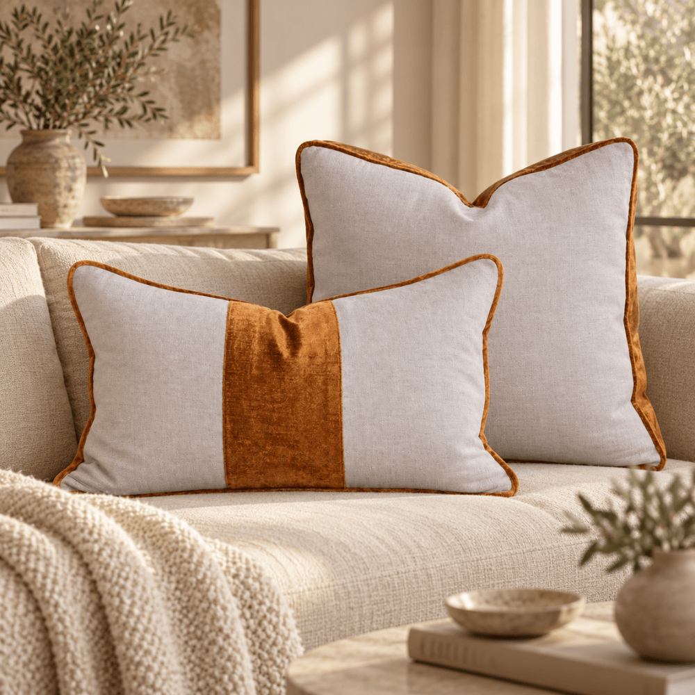 BHD HOME Lounge Cushion Tuxedo Natural & Toffee Box Cushion 55 x 55 x 10cm