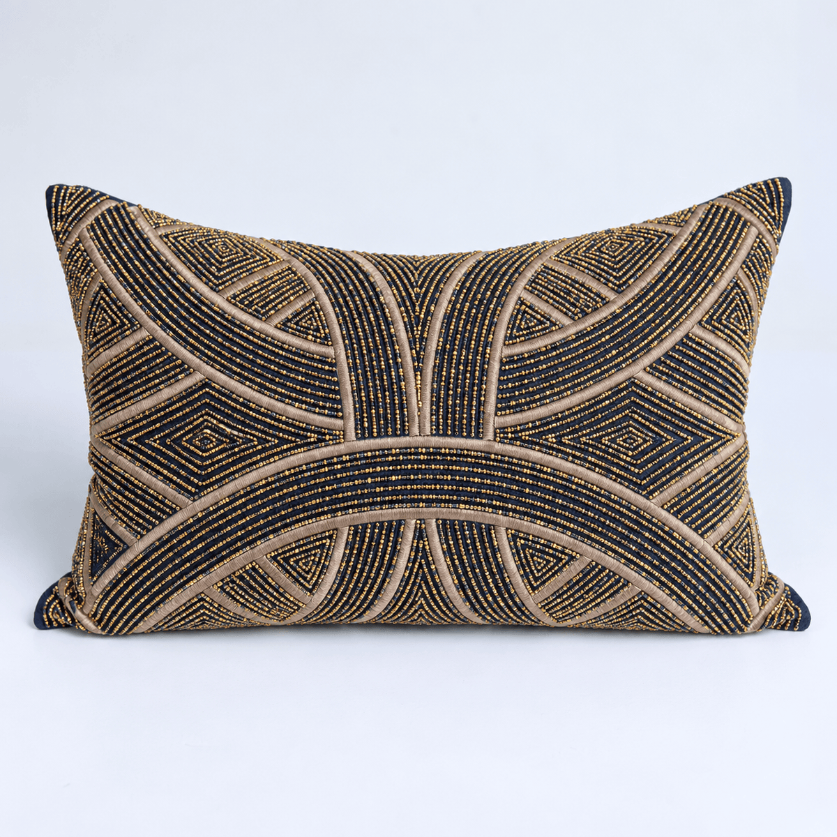 BHD HOME Lumbar Cushion Hand Beaded Arches Navy & Gold Lumbar Cushion 35 x 55cm