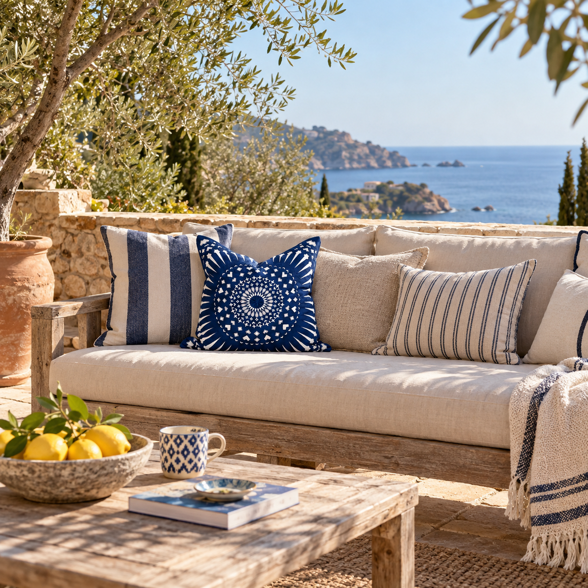 BHD HOME Mayan Sphere Navy Outdoor Lounge Cushion – UV Resistant