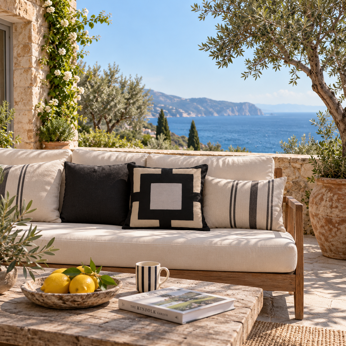 BHD HOME Outdoor Black and Beige Outdoor Nautical Panel Black & Beige Lounge Cushion – UV Resistant
