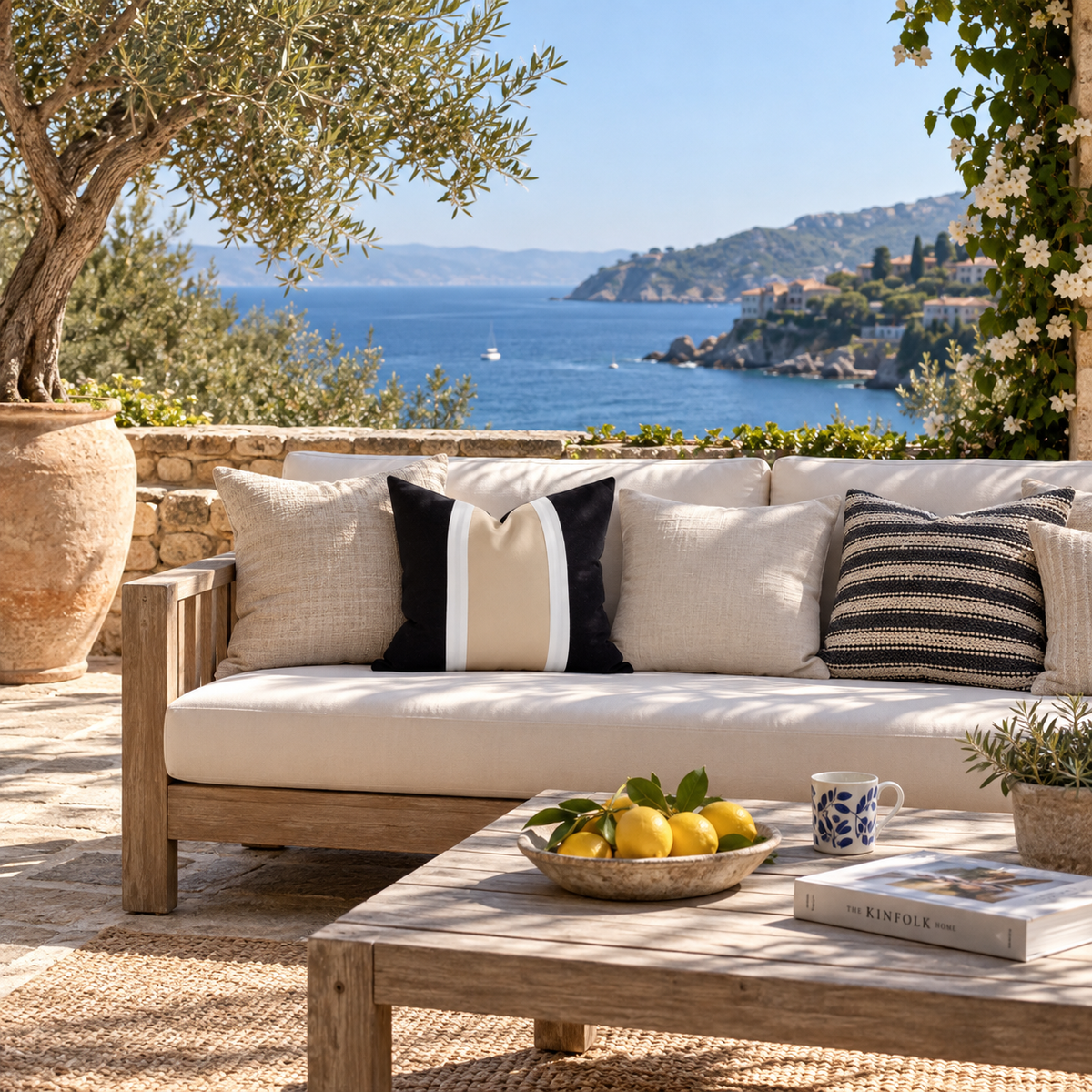 BHD HOME Outdoor Cushion Outdoor Nautical Regent Black & Natural Medium Cushion – UV Resistant