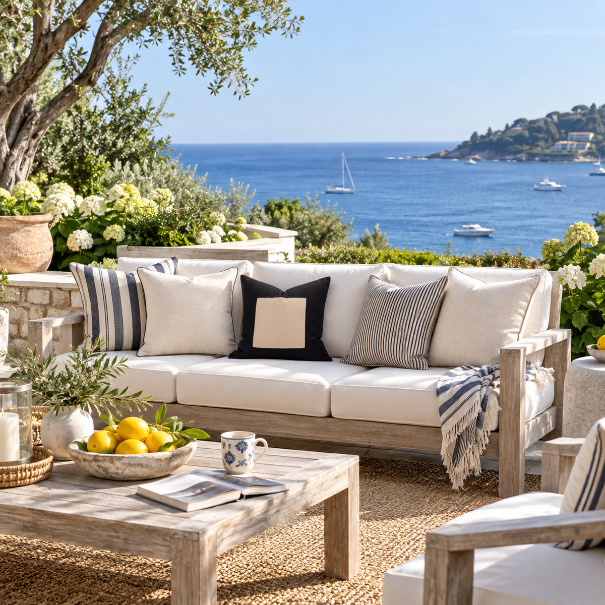 BHD HOME Outdoor Cushion Outdoor Nautical Sugar Black Lounge Cushion – UV Resistant