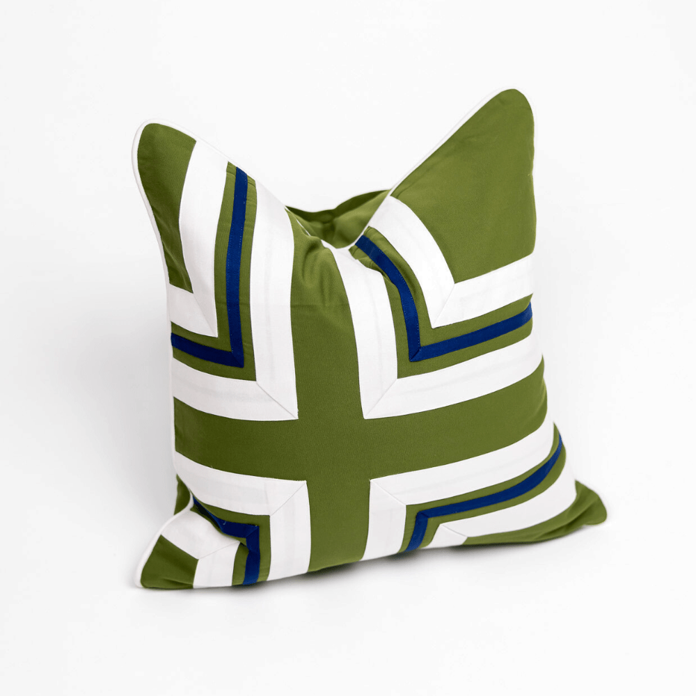 BHD HOME Outdoor Green and Navy Outdoor Nautical Regent Cross Green and Navy Lounge Cushion 55 x 55cm