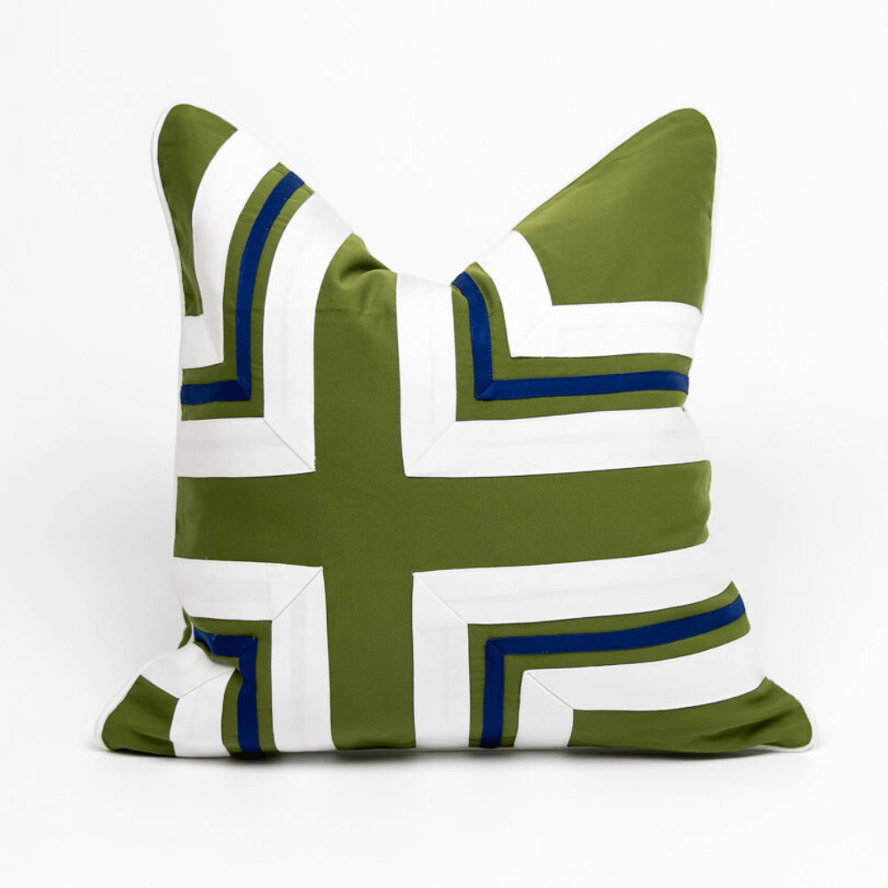 BHD HOME Outdoor Green and Navy Outdoor Nautical Regent Cross Green and Navy Lounge Cushion 55 x 55cm