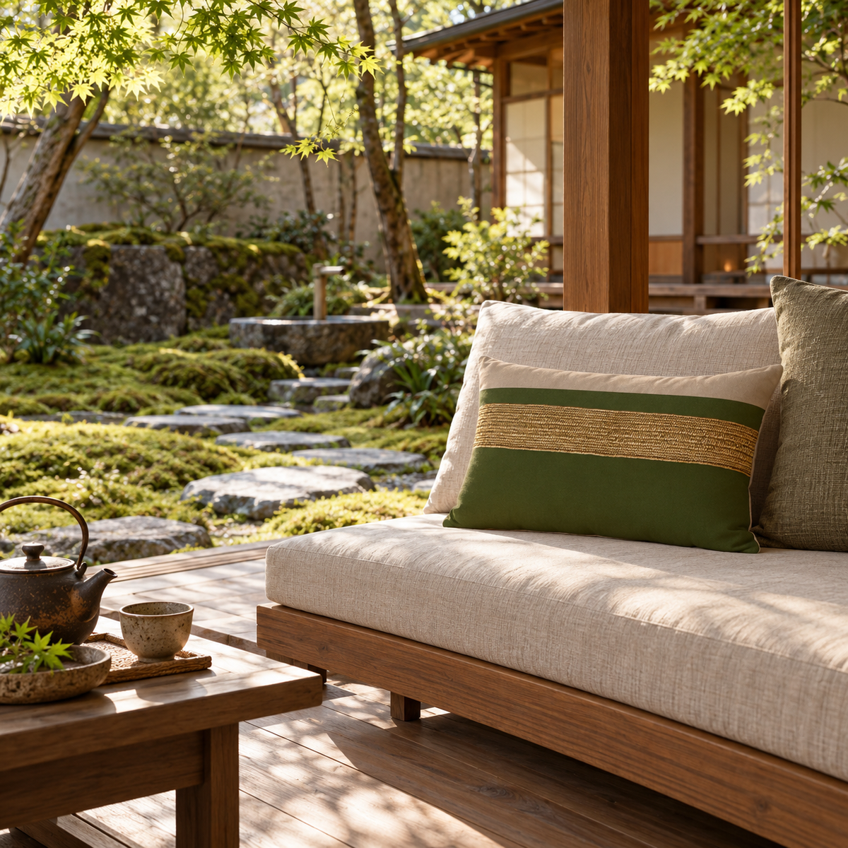 BHD HOME Outdoor Green Outdoor Nautical Juliet Gold Green Lumbar Cushion 35 x 53cm