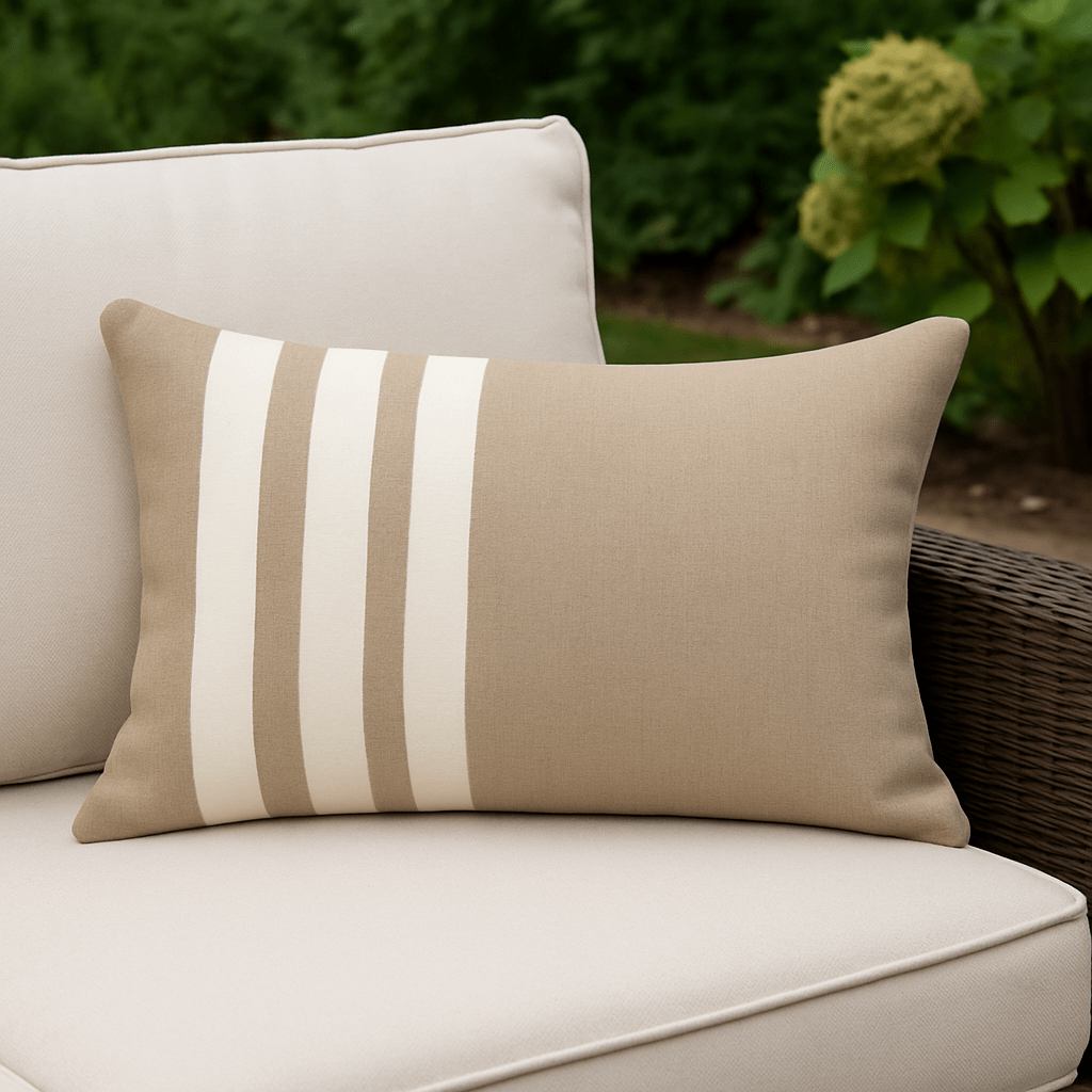 BHD HOME Outdoor Natural & White Outdoor Nautical Regent Stripe Lumbar Natural white