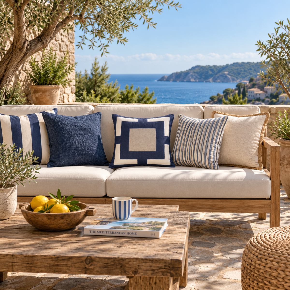 BHD HOME Outdoor Navy Outdoor Nautical Panel Navy Lounge Cushion – UV Resistant