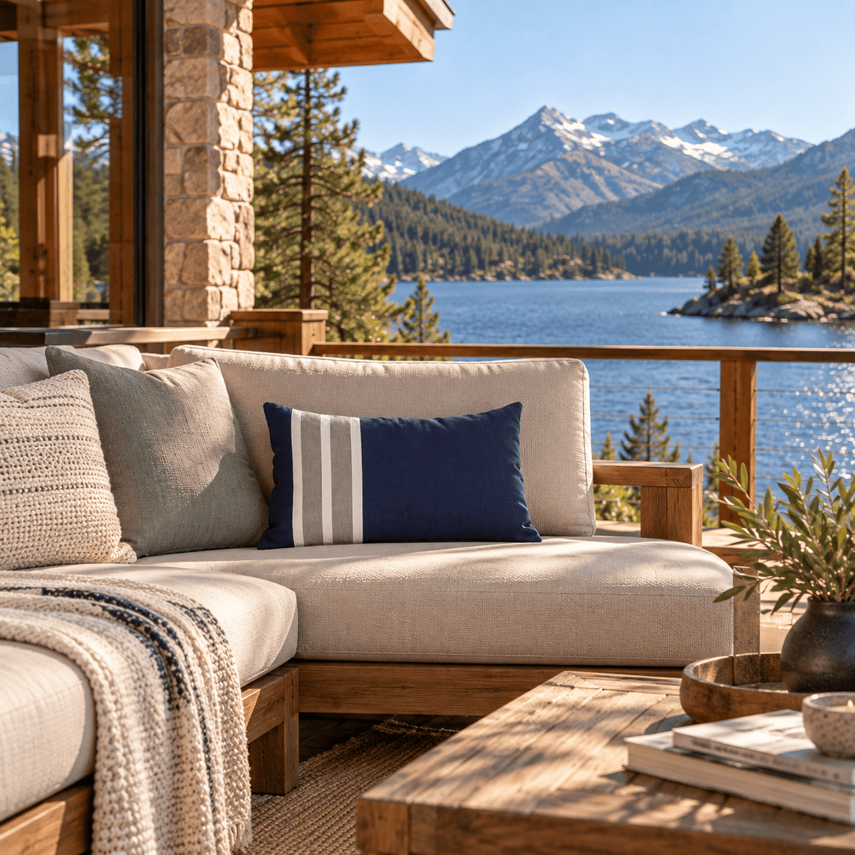 BHD HOME Outdoor Navy Outdoor Nautical Regent Stripe Navy & White Lumbar Cushion – UV Resistant