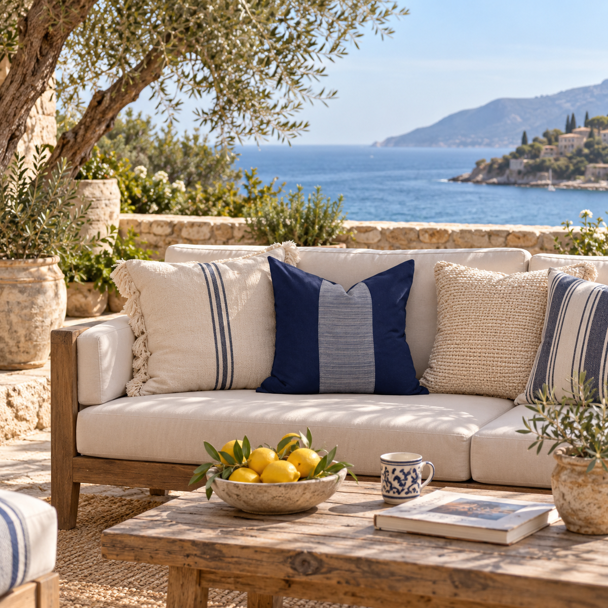 BHD HOME Outdoor Outdoor Nautical Regent Navy & Stripe Medium Cushion – UV Resistant